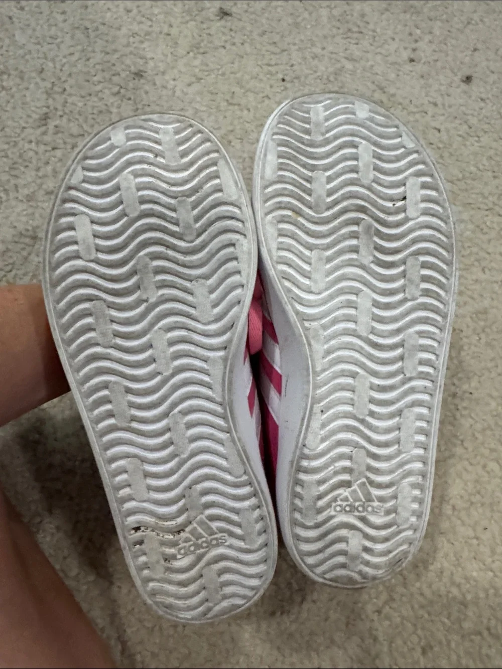 adidas Kids Pink Suede Sneakers with White Stripes
